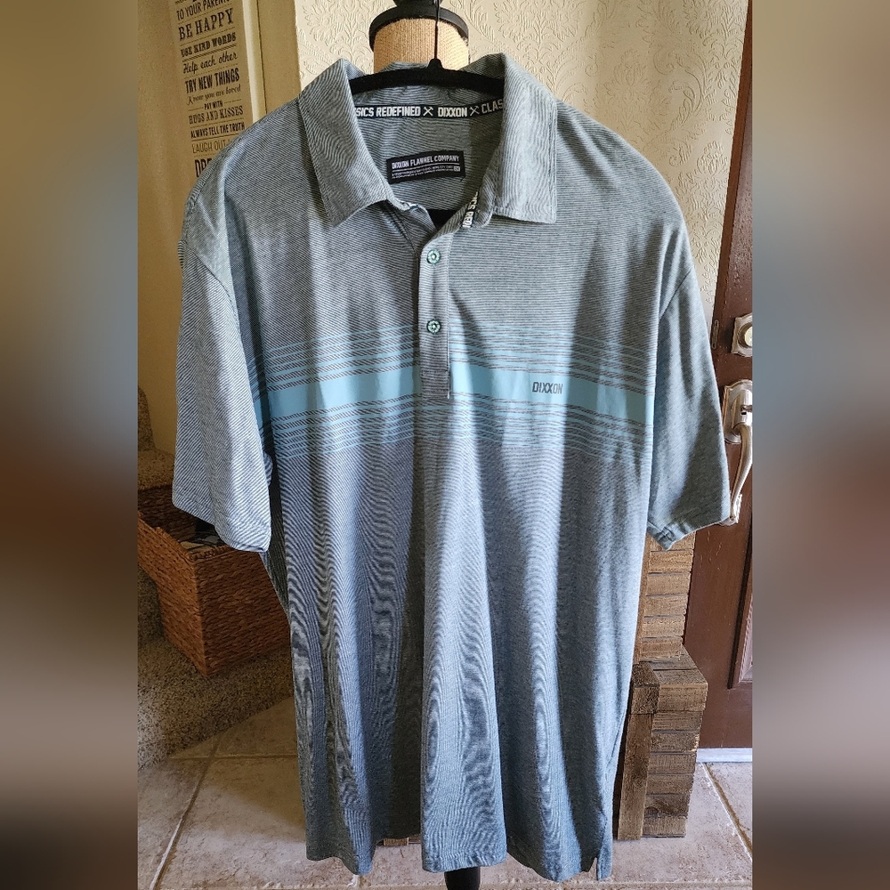 DIXXON Men's Gray Polo with Light Blue Stripe